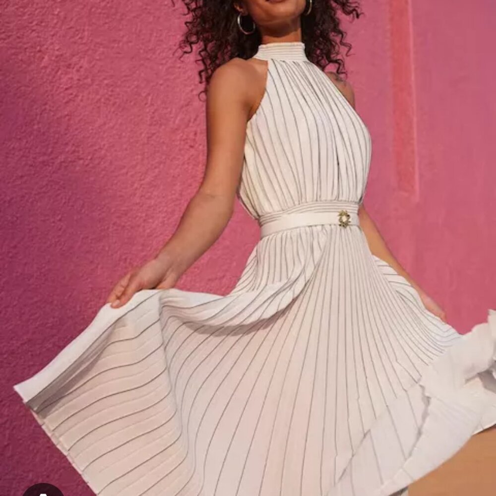 NEW WHITE HOUSE BLACK MARKET pleated midi halter dress 6 10